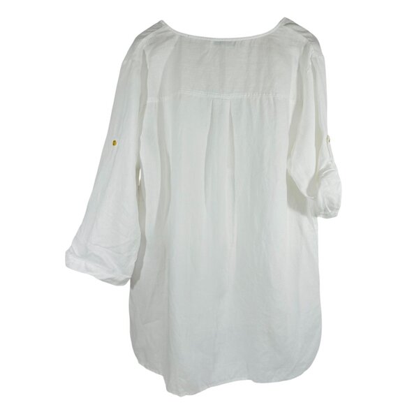 Company Ellen Tracy 100% Linen Womens XL White Tunic Top Gold Zipper Detail - Picture 4 of 14